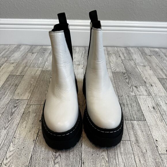 MARC FISHER 6M Patrick White Leather Chelsea Ankle Booties Boots Punk Chunky - Picture 3 of 8